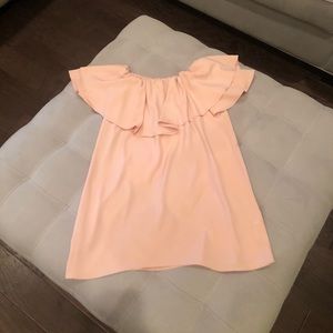 TOPSHOP ruffle off shoulder dress in blush